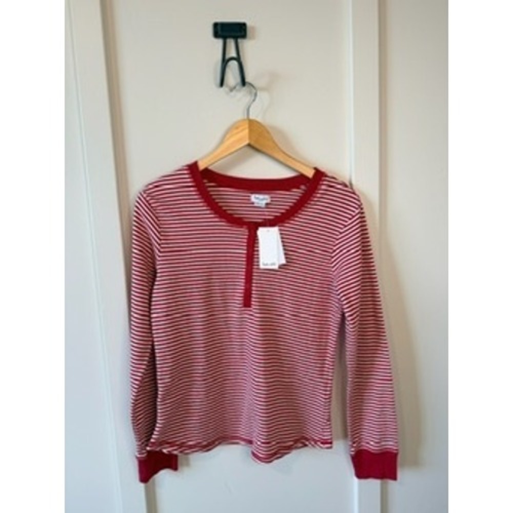 Splendid Womens Red White Striped Long Sleeve Henley Waffle Knit Top RLD0298 S